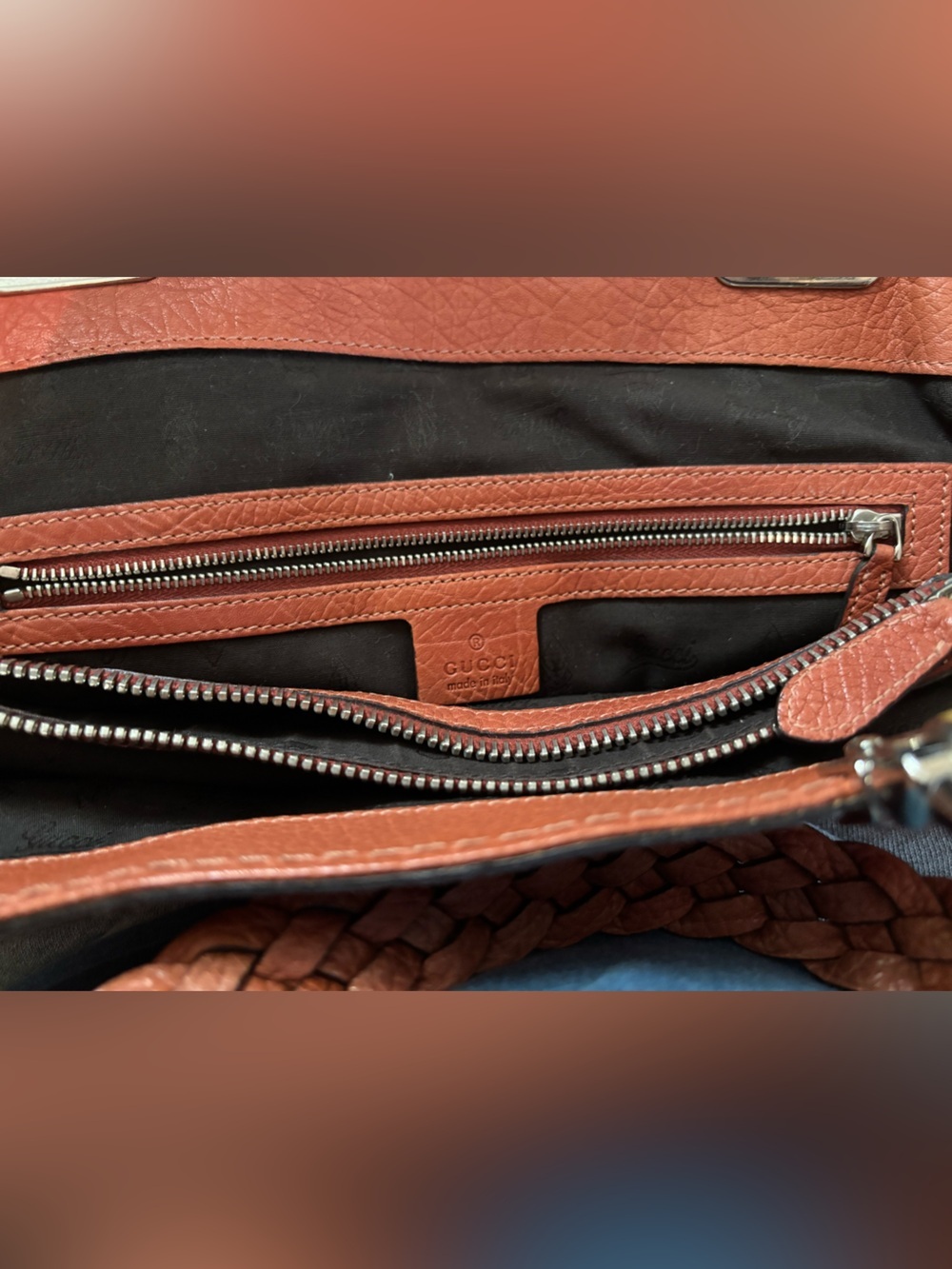 Auth Gucci Vintage Libeccio Medium Bamboo Bar Tote -Orange/Rust Pebbled Leather - Picture 13 of 16